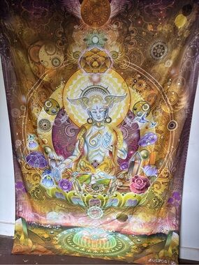Golden Lotus Meditation Wall Tapestry - Multicolor